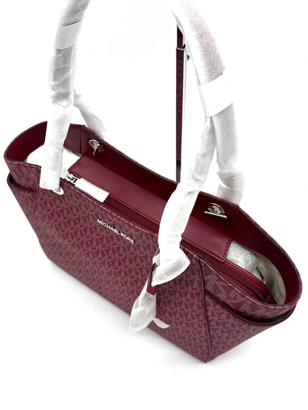 Michael Kors Jet Set Large Signature Logo Shoulder Bag - Maroon